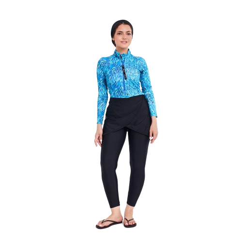 Aerobird Fadila Swimming Top with Pants For Women, Turquoise & Aqua Green - 2 Pieces