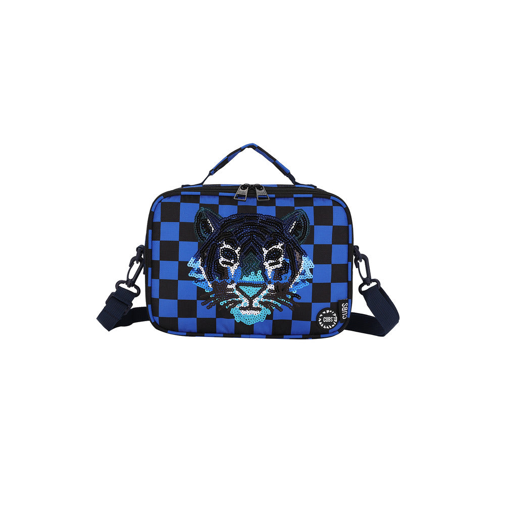 Cubs Classic Sequin Tiger Blue Checks Lunch Bag