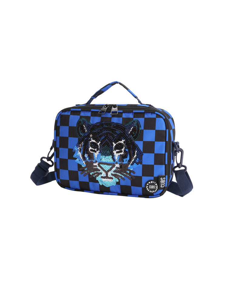 Cubs Classic Sequin Tiger Blue Checks Lunch Bag