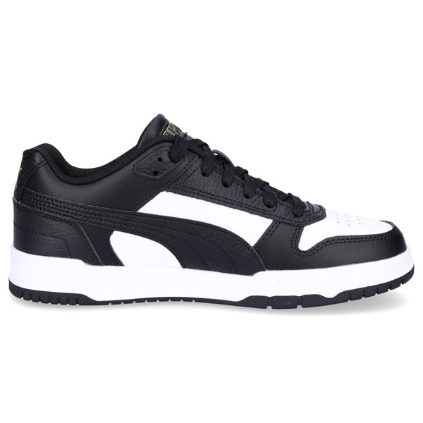 PUMA RBD GAME LOW LIFESTYLE SHOES FOR MEN, PUMA BLACK & PUMA WHITE & PUMA TEAM GOLD