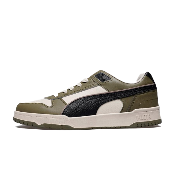 PUMA RBD GAME LOW LIFESTYLE SHOES FOR MEN, ALPINE SNOW & PUMA BLACK & PUMA OLIVE