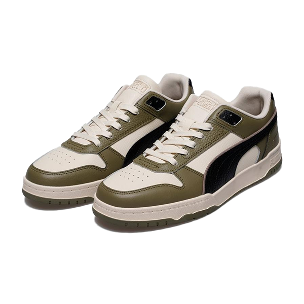 PUMA RBD GAME LOW LIFESTYLE SHOES FOR MEN, ALPINE SNOW & PUMA BLACK & PUMA OLIVE