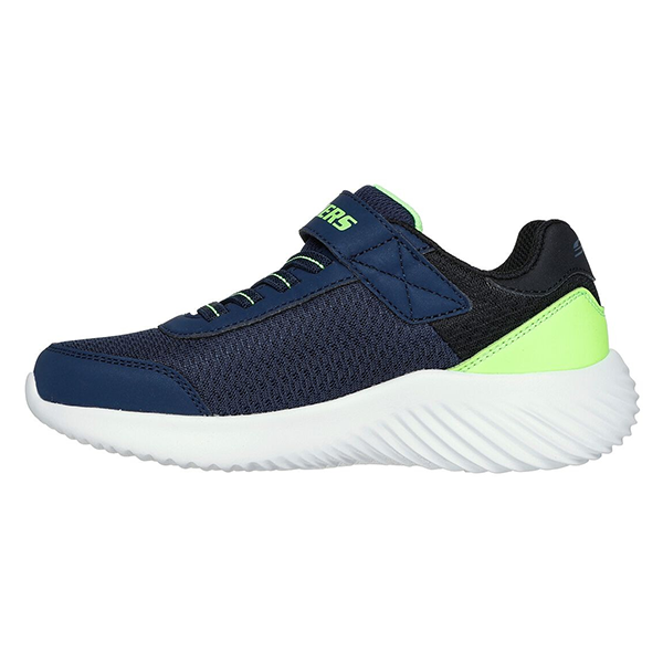 SKECHERS BOUNDER RUNNING SHOES FOR BOYS, NAVY & LIME