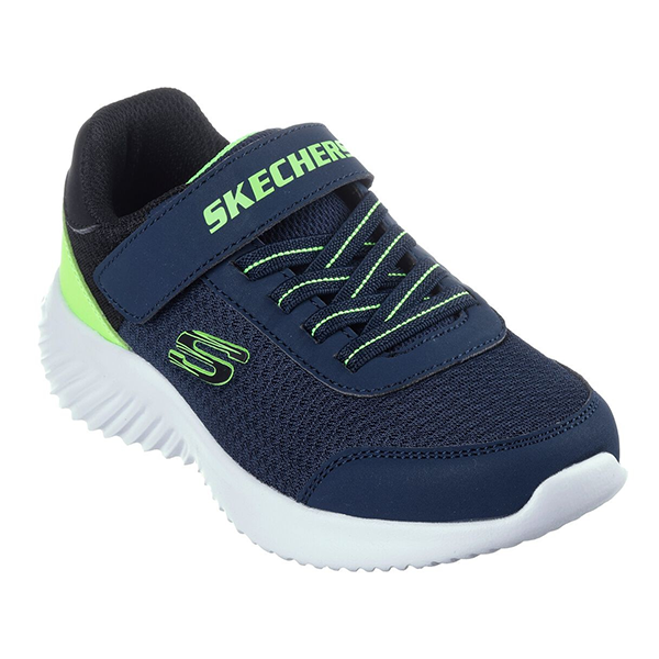 SKECHERS BOUNDER RUNNING SHOES FOR BOYS, NAVY & LIME