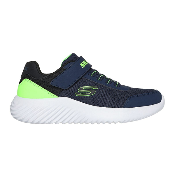 SKECHERS BOUNDER RUNNING SHOES FOR BOYS, NAVY & LIME