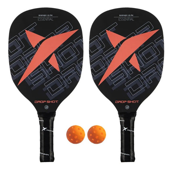 DROP SHOT RAFAGA 1.0 PK SET X 2 PCS + 2 OUTDOOR BALLS PICKLEBALL RACKET, RED&BLACK