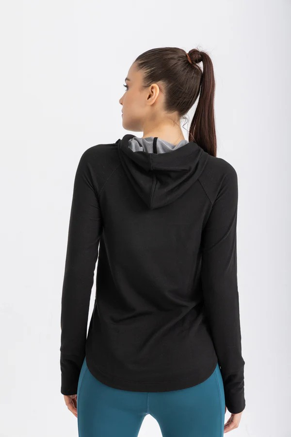 LIBRA HOODED L/S T-SHIRT FOR WOMEN, BLACK