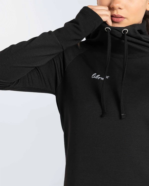 LIBRA HOODED L/S T-SHIRT FOR WOMEN, BLACK